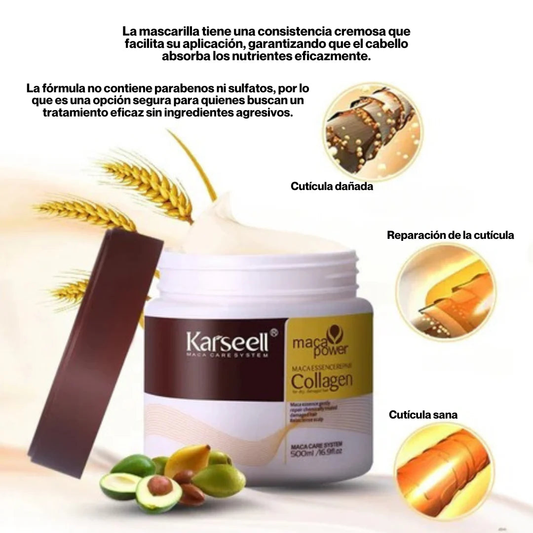 (Compre 1 y llévese 2) Mascarilla Capilar Karseell® Colágeno 500ml-  Revitalización Profunda, Brillo y Suavidad para Cabellos Maltratados